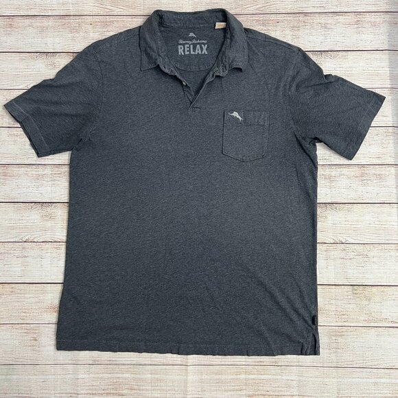 Tommy Bahama Relax Polo Shirt Gray Pima Cotton Pocket Short Sleeve Mens Large - Picture 1 of 10